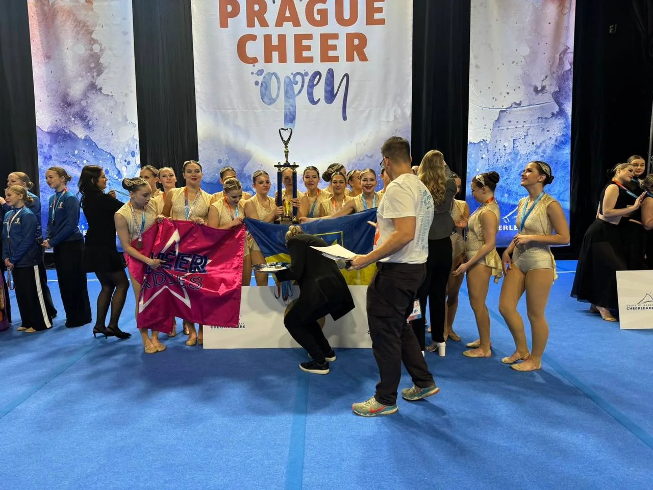 CheerLadies celebrating an international competition result in Prague